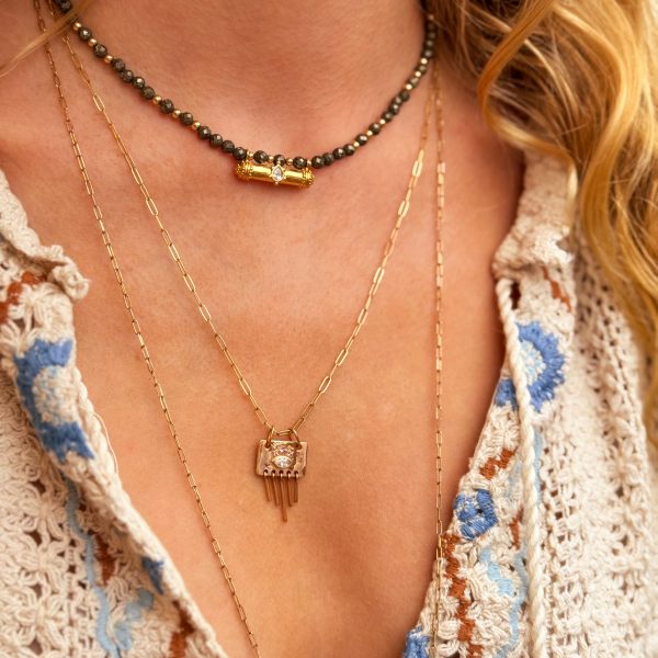 Collier pendentif œil or Stella avec améthyste et zirconium sur chaîne trombone - Madame Dorée