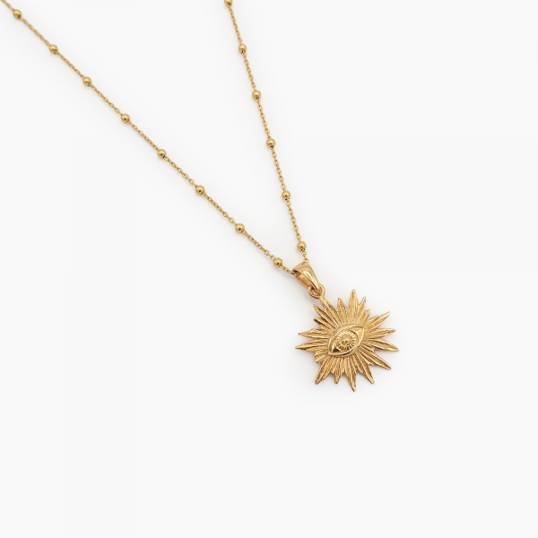 Collier pendentif soleil or Sol avec chaîne boule 60cm en plaqué or par Lili Madame Dorée